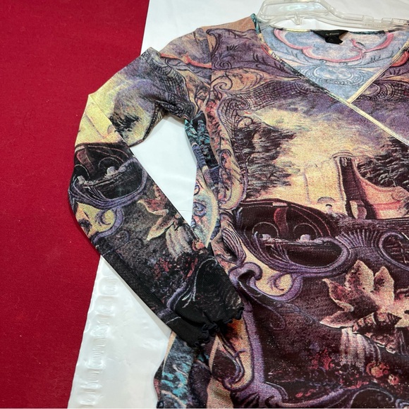 ANAC romantic V Neck Wrap shirt MIXED PRINTS Art to Wear purple women large top - Picture 15 of 15